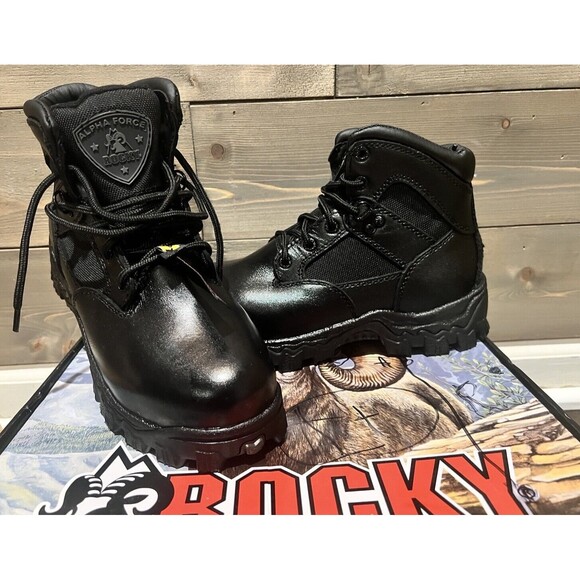 NEW Rocky Alpha Force 6” Black Leather Men’s Boots Size 4.5 M Waterproof main image 9